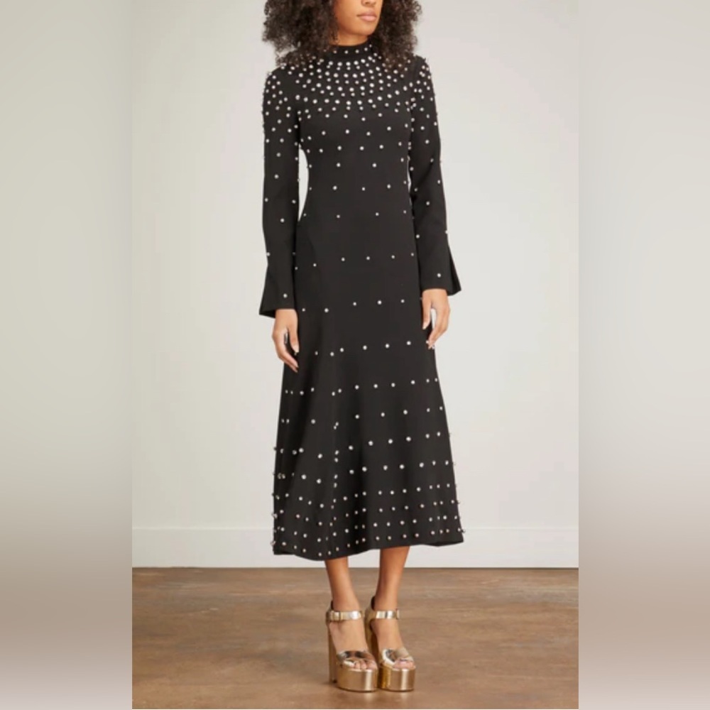 Arielle Diamante Long-Sleeve Mock-Neck Midi Dress. Nwt